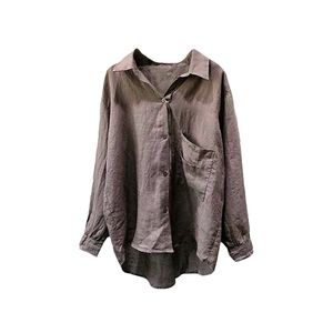 Cotton/Linen High-Low Long-Sleeve Shirt / MINABEE